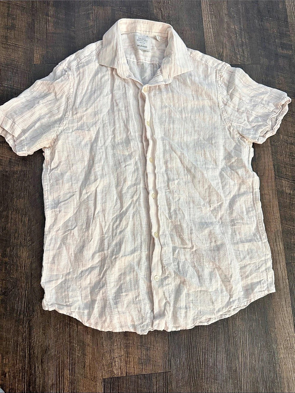 Murano Baird McNutt Irish Linen Shirt Men L Cream Beige Stripe Short Sleeve